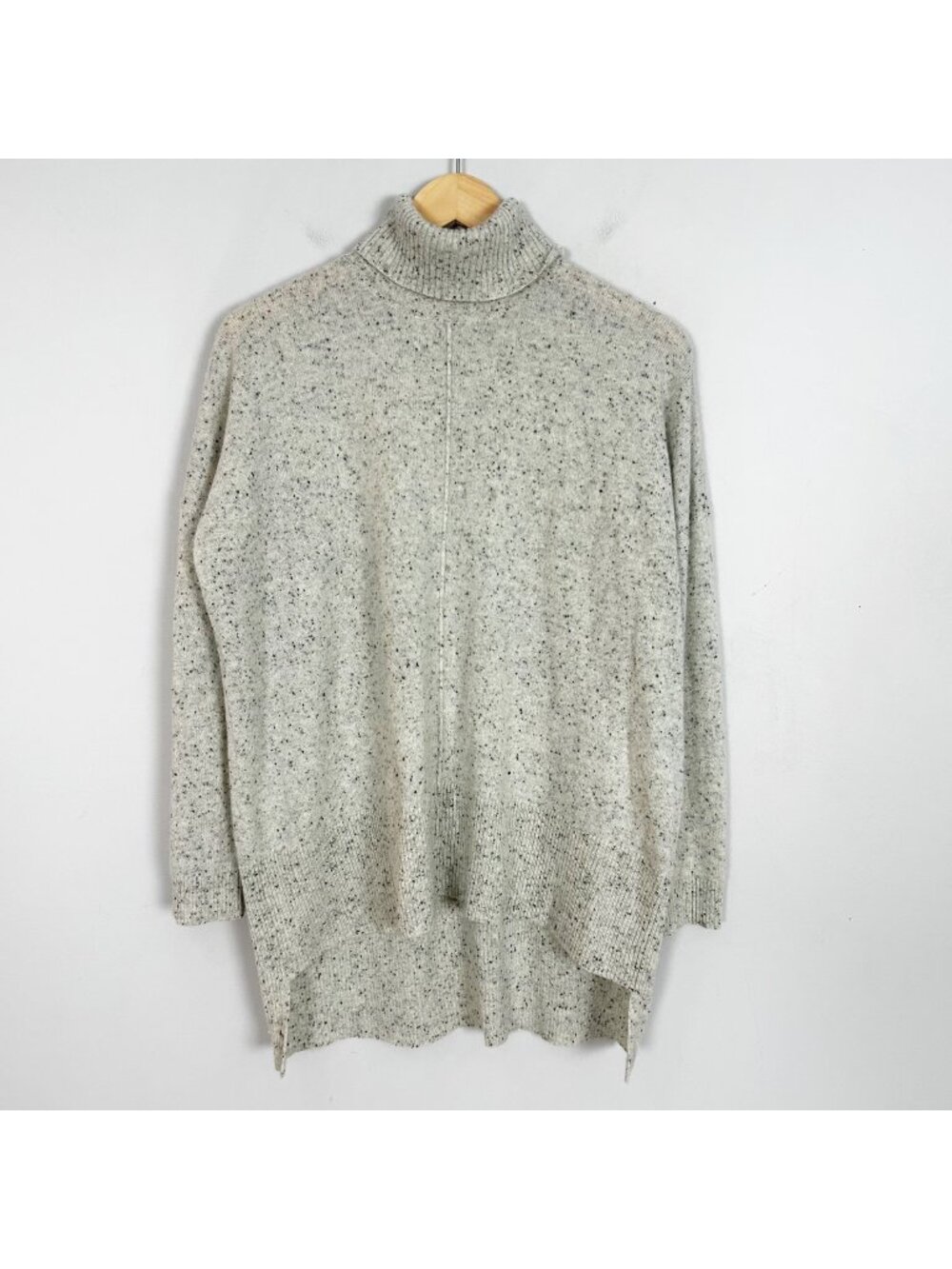 Vertical Design Cashmere Turtleneck Sweater Gray Speckled Size Large Women's